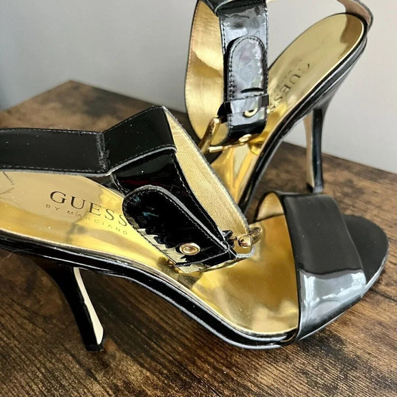 Guess|  By Marciano Women’s Ankle Strap Black Patent 3.75” Sandal Heels Size 7 - Picture 4 of 7